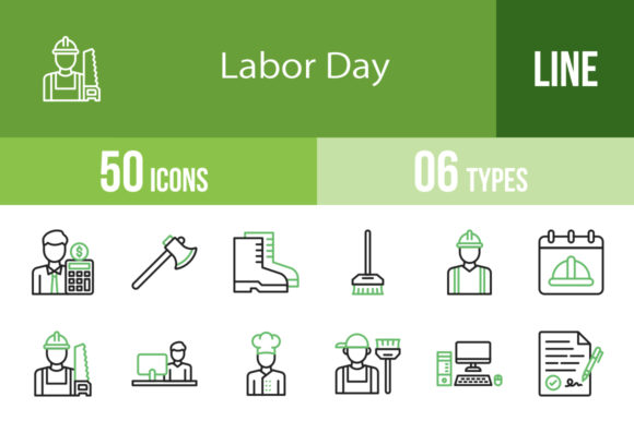 50 Labor Day Green Black Icons: Graphics Review