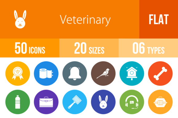 50 Veterinary Flat Round Icons: Graphics for Branding