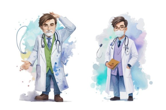 Doctor Day Watercolor Cartoon: Graphics & Illustrations